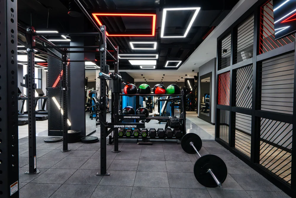 Functional zone with barbells and medicine balls