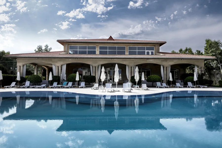 The outdoor pool by the club building
